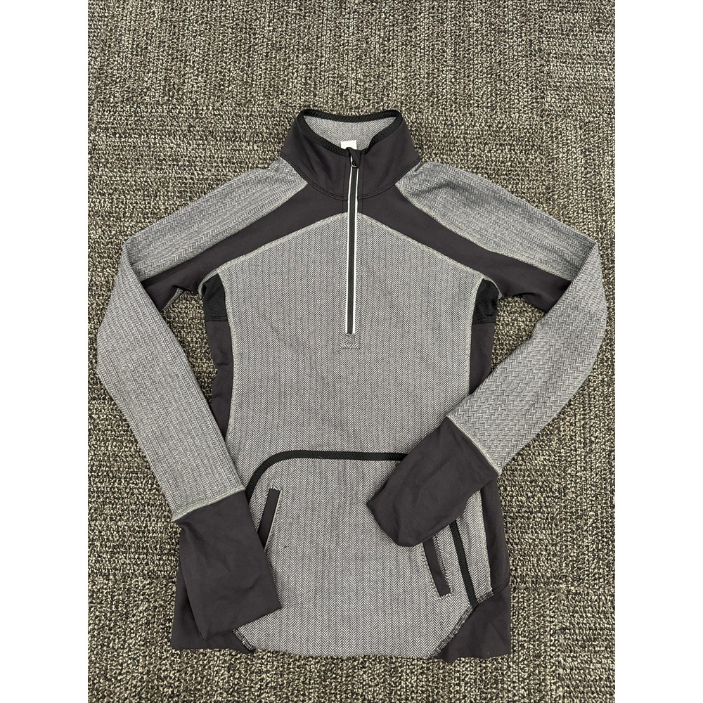 Ivivva Speed‎ Seeker Herringbone 1/4 Zip Pullover Gray Black Size 14 Lululemon